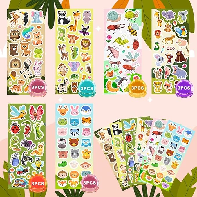 36 Sheets Animal Stickers for Kids, 700+ Cute Animal Stickers | Animal Stickers for Scrapbook, Teachers Classroom Prizes, Goodie Bag Stuffers, Birthday Gift Idea, Party Favors, Decorations