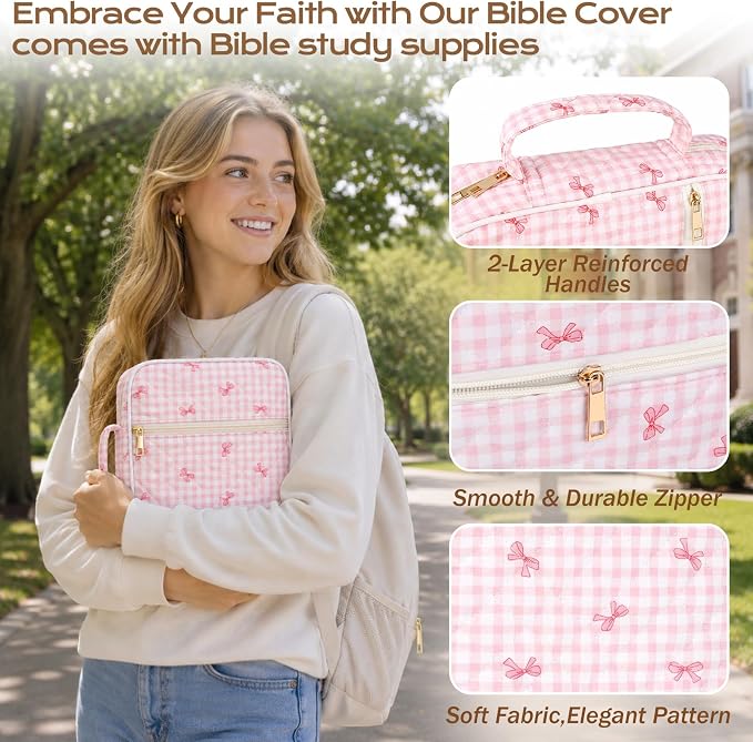 XKDOUS Bible Cover Case for Women Bible Bag Journaling Kit w/Study Supplies