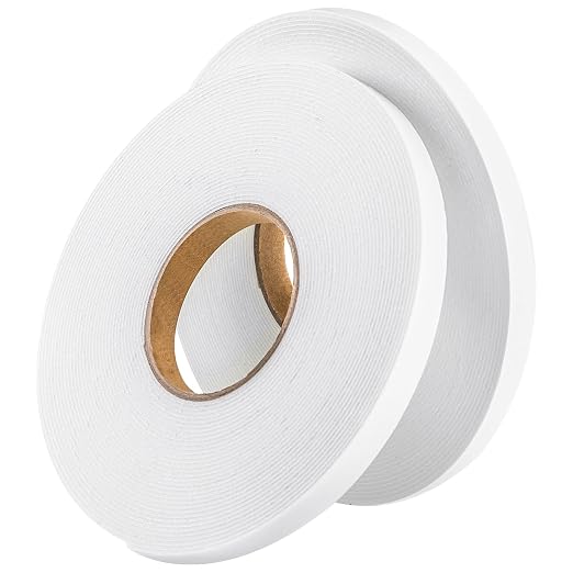 Tatuo 2 Rolls Double Sided Foam Tape for Mounting,0.6 Inch by 50 Feet,White