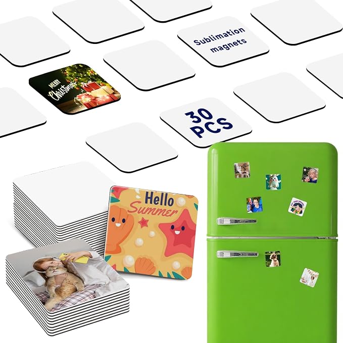 30Pcs Sublimation Magnets Custom Fridge Magnets Blanks (30, 2.95" x 2.95") | Personalized Sublimation Blanks Bulk for Home Kitchen Refrigerator Microwave Oven DIY Craft Gifts