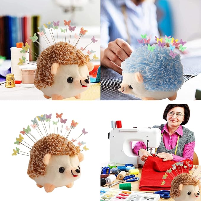 CICILIAYA Hedgehog Shape Pin Cushion, Cute Pincushions Sewing Kit Lovely Needle Cushions Pins Holder Sewing Accessories Supplies with 100Pcs Colored Butterfly Pins for Quilting DIY Crafts Patchwork