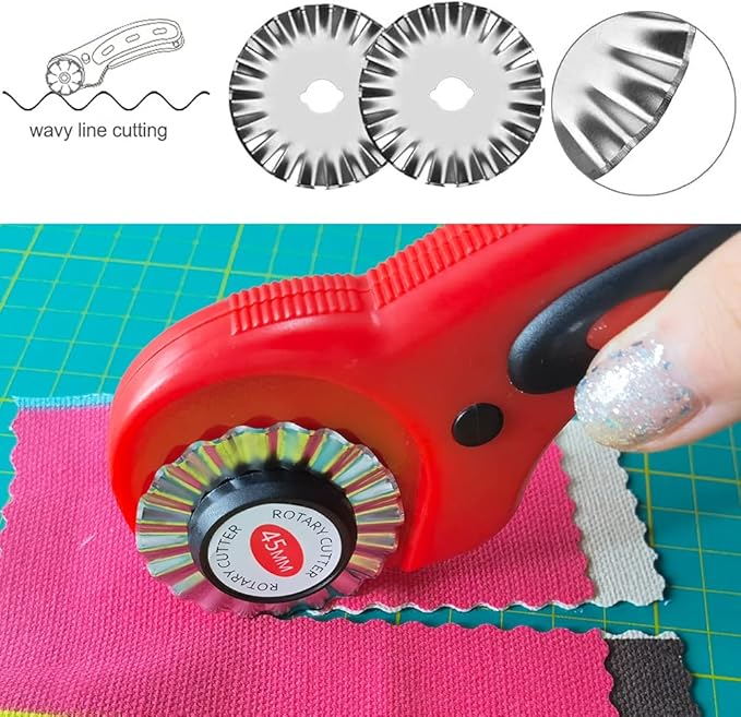 45mm Pinking Rotary Cutter Blades, Wavy Replacement Blade, Rotary Blades Refill 45mm,Fits Fiskars,OLFA,Martelli,Dremel,Truecut,DAFA,Paper Cutting Blades Refill for Quilting Scrapbooking Sewing,5 Pack
