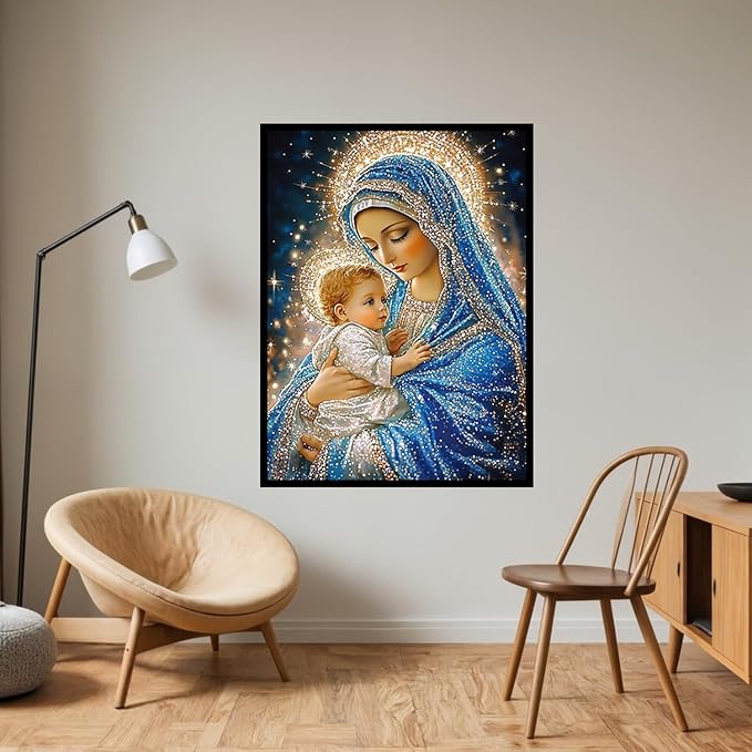 CHWGLFGG 5D Virgin Mary Diamond Art Kits for Adults Beginners 12x16in | Diamond Painting Kits DIY Full Round Drill Paint by Diamonds Dot Gem Art for Adults, Home Wall Decor
