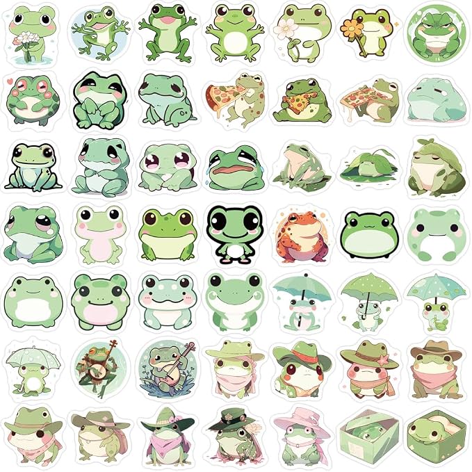 100PCS Mini Cute Cartoon Frog Stickers, Waterproof Vinyl Decals for Water Bottle Laptop Journal Planner Scrapbooking Kids Crafts Gift (Frog)
