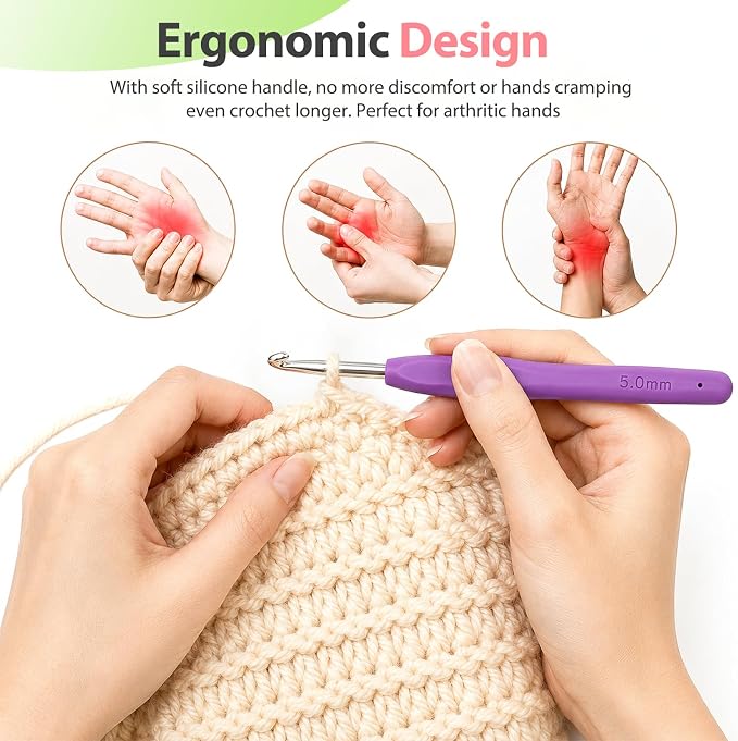 Coopay Crochet Hooks Set with Case,Crochet Hook Kit for Arthritic Hands | 12 Sizes Ergonomic Soft Grip Crochet Needles Set for Beginner Adults-2mm(B)-8mm(L)-Ideal Gifts
