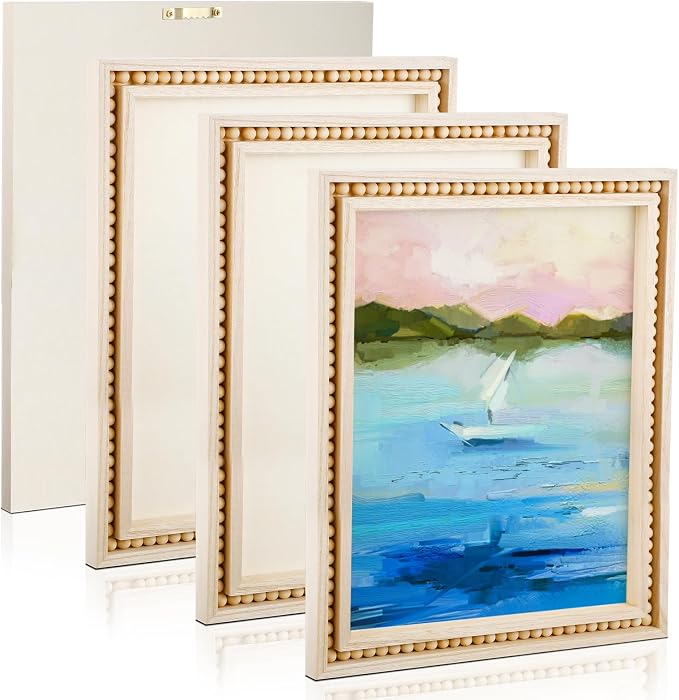 Wenqik 4 Pack Beaded Wood Panels Boho Style Wood Canvas Board Unfinished Wooden Panel Boards for DIY Crafts Painting Pouring Drawing Art Projects(14 x 11 Inch)