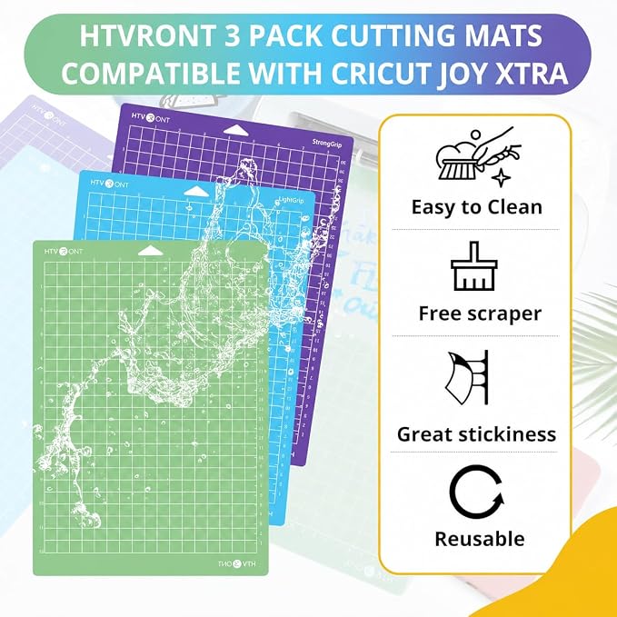 HTVRONT Cutting Mats Compatible with Cricut Joy Xtra, 3 Pack | 8.5"x12" with Standard, Light, Strong Stickness, Reusable adhesives compatible with Cricut Joy Xtra
