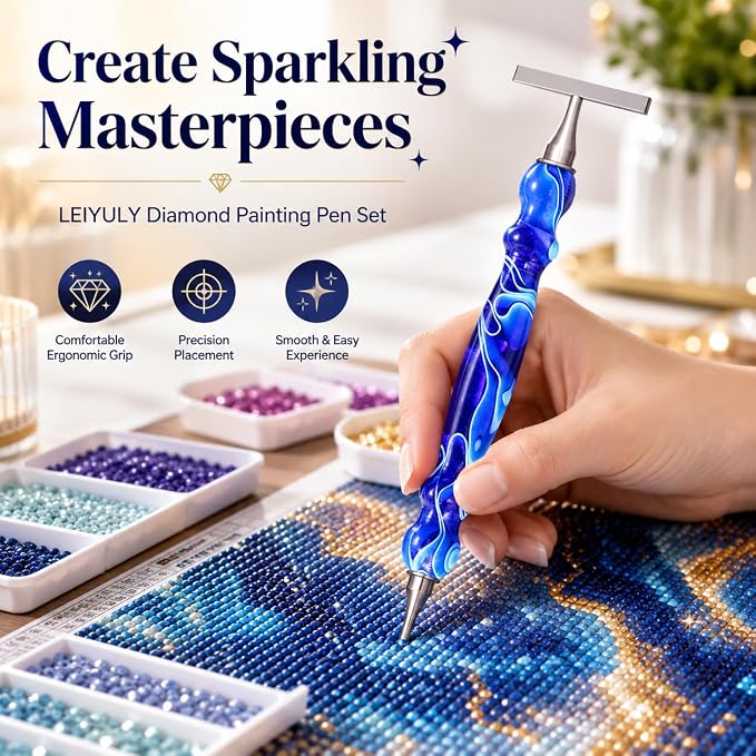 LEIYULY 13 PCS Thin Diamond Art Pens, Ergonomic Diamond Art Accessories