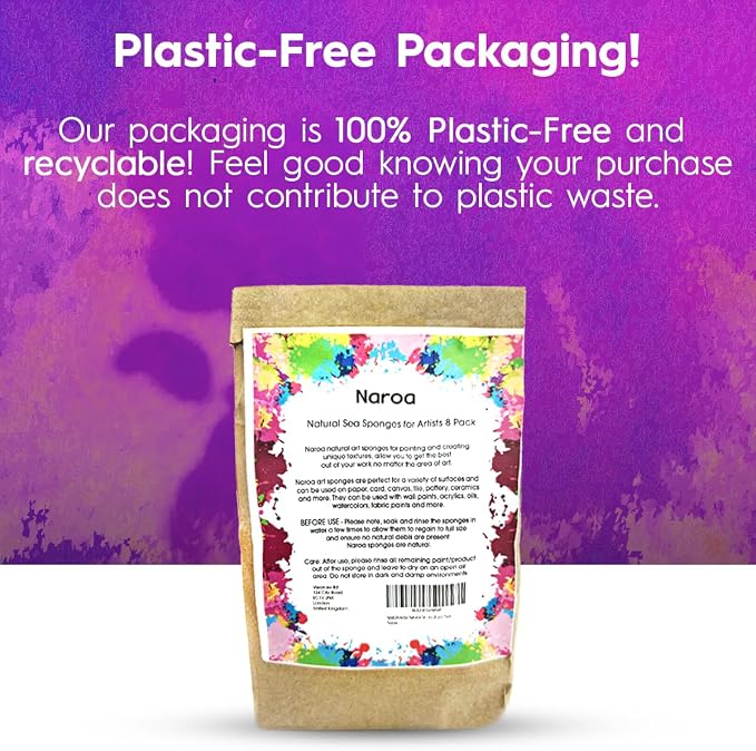 NAROA Artist Natural Sea Sponges for Painting 8 Pack | Unbleached Unique Art Tool Set | Suitable for Acrylic Watercolor, Marbling, Texturing, Pottery, Ceramics