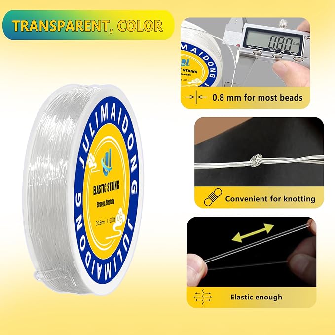 0.8mm Elastic Bracelet String Cord, Crystal Stretch Bead Cord for Bracelets Jewelry Making, Clear Stretchy Elastic String for Beading, Transparent Thread (3 Roll(0.8MM+1MM)/530ft)