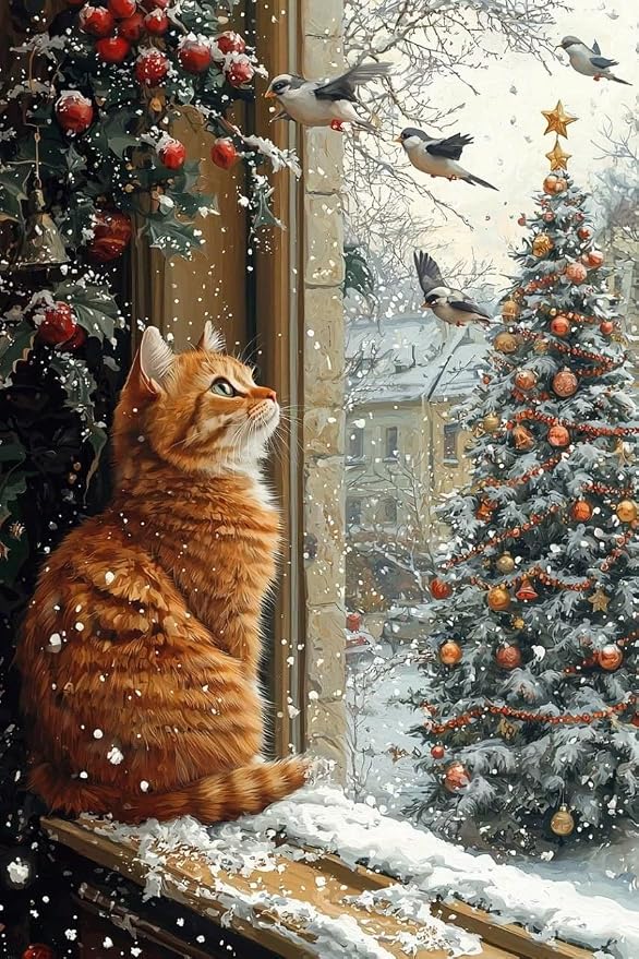 GQYCZZ Christmas Ginger Cat Diamond Art Kits for Adults/Beginners12x16in