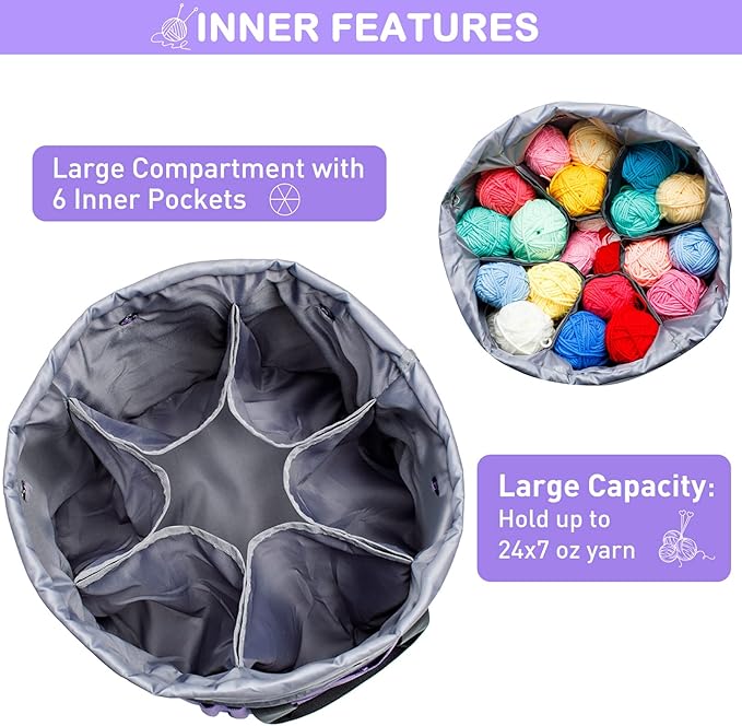 MYBAGZING Expandable Yarn Storage Organizer, Crochet Bag & Yarn Tote with Zipper Closure, Yarn Holder for Crocheting and Knitting for Yarn Skeins, Hooks, Needles,Accessories – Gift for Crafters