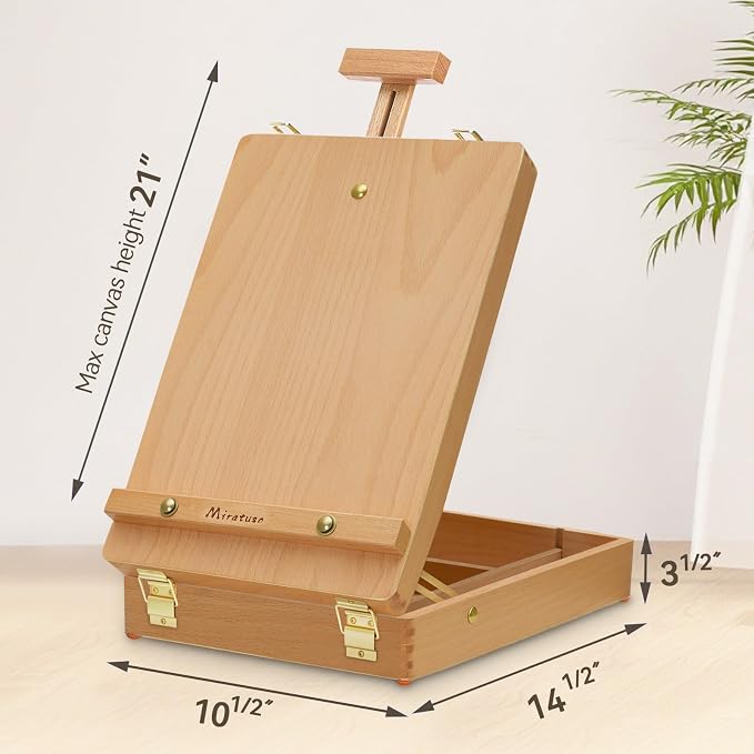 Tabletop Art Easel for Painting, Wooden Sketchbox, Portable Desktop Easel | Portable Art Easel for Beginners Professionals, Adjustable Height, Storage Compartments, Gift for Student Artist Beginner
