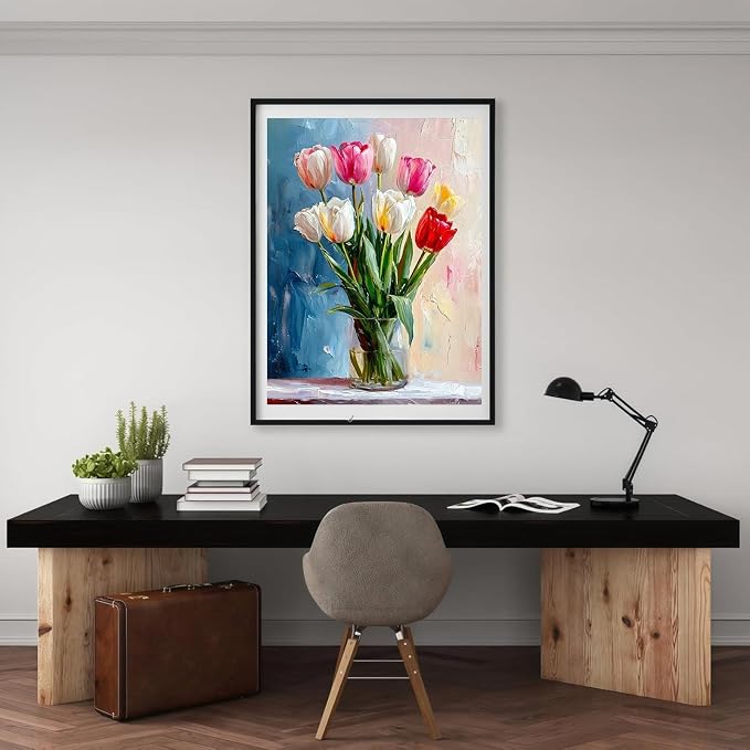 Gemozaic Tulip Paint by Numbers Kit for Adults, Rolled Canvas, 12 x 16 in | Easy Floral Paint by Number for Beginners, DIY Acrylic Numbers Painting for Home Wall Decor, Gift, Unframed, Rolled-up Pack