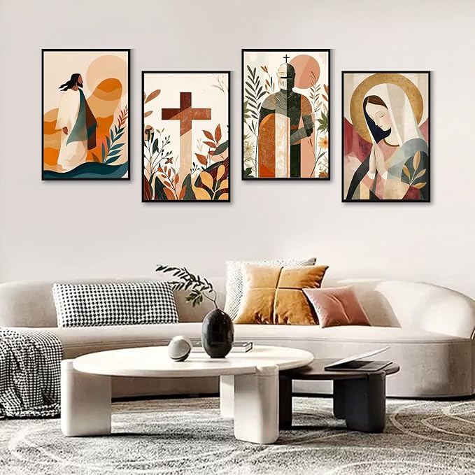 4 Pack Framed Paint by Numbers Kit for Adults, Christian, 8 x 12 Inch | DIY Acrylic Painting by Numbers for Beginners, with Wooden Easel, Christian Home Wall Decor, Stress Relief Craft Gift