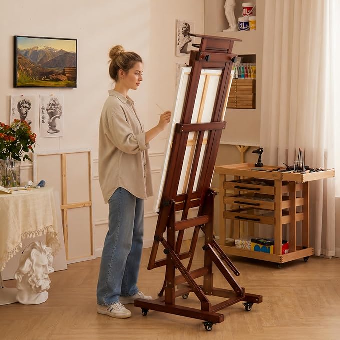 MEEDEN Large Art Painting Easel: Holds Canvas Up to 79" for Studio Drawing | Solid Beechwood H-Frame Easel Stand for Artist Adult, Professional Heavy-Duty Floor Easel for Art Shows Gallery, Deep Walnut