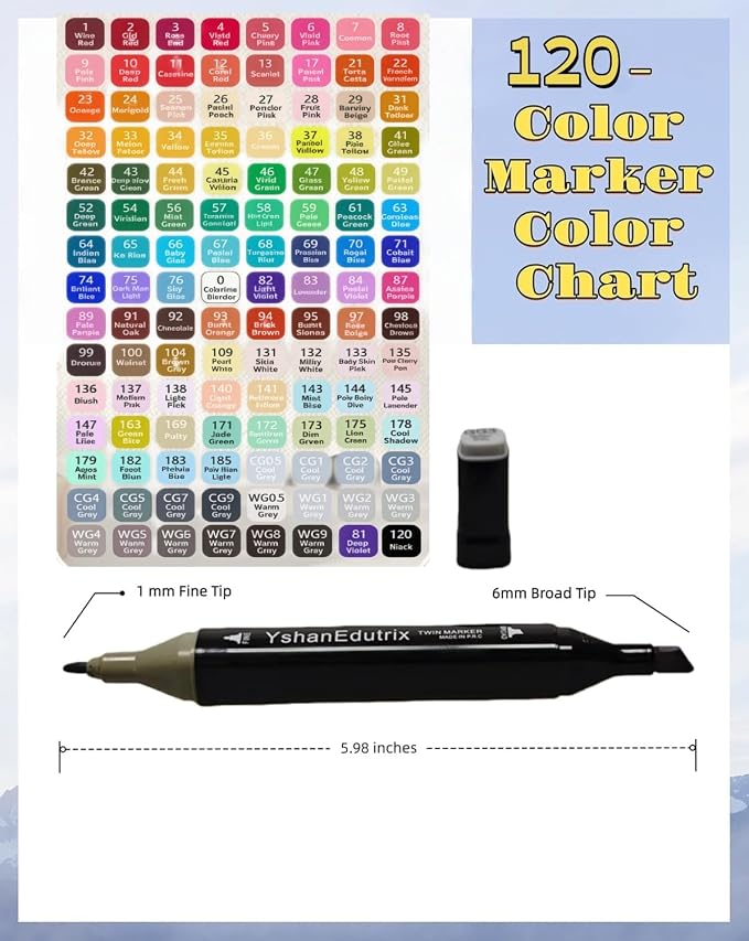 122-Piece Alcohol Markers, 120 marker set with 2 Bonus Blenders, Dual Tip Art Markers for Adults, Vibrant Marker Pens with Pen Holder & Case for Drawing, Sketching, Christmas Gift