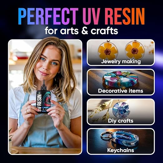 CRAFT RESIN 1000g UV Resin Kit Hard Type Low Viscosity – Crystal Clear and No-Yellowing UV Resin Glue for DIY, Jewelry Making, Molds Casting and Polymer Clay Projects - Fast Cure Under UV Light