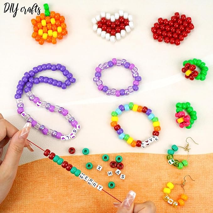 Dowsabel Friendship Bracelet Making Kit, Pony Kandi Beads & 11 Different Beads, 8 Colors Nylon Thread, DIY Jewelry & Craft Gifts