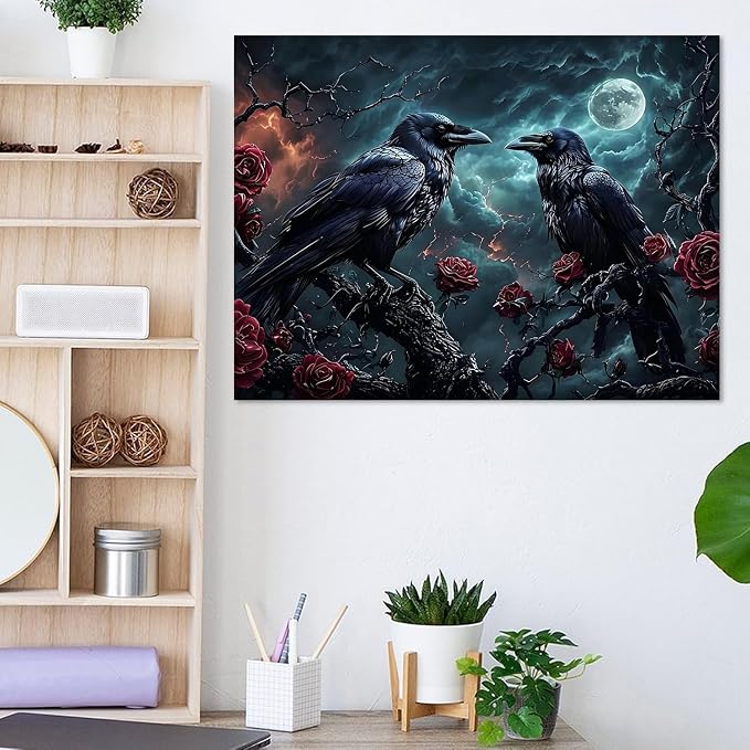 Halloween Crow Paint by Numbers Kit for Adults Beginner (Without Frame)