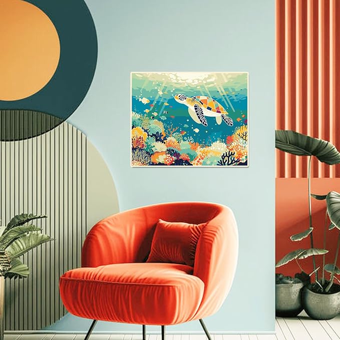 Sea Turtle Paint by Numbers Kit for Adults Beginner Turtle Oil Painting Kit Adult Paint by Number Kits on Canvas Animals DIY Painting for Beginners Art by Numbers for Gifts Home Wall Decor 16x20 Inch