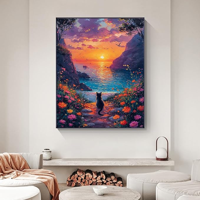 Sunset Paint by Numbers Kit for Adults Beginner Without Frame 16x20 IN | Mountain Lake Scenery Paint by Numbers for Adults, Cat DIY Acrylic Painting, Stress Relief Craft Kits, Home Wall Decor Gift