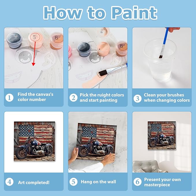 Framed Paint by Number, Paint by Numbers Kit for Adults Beginner 10x10 Inch | Motorcycle Framed Paint by Numbers with Easel, Acrylic Painting by Numbers, DIY Arts and Crafts for Gifts or Home Decor