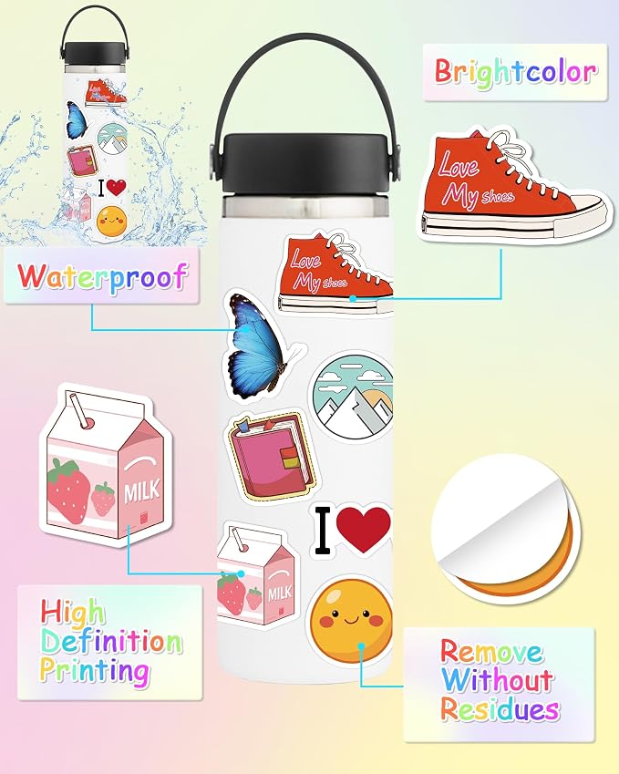 100 Pcs Stickers for Kids, Cute Vinyl Waterproof Stickers for Water Bottle | Treasure Box Toys for Classroom Prizes, Teacher Back to School Supplies Gifts, Sticker Pack for Girls Teens, Party Favors
