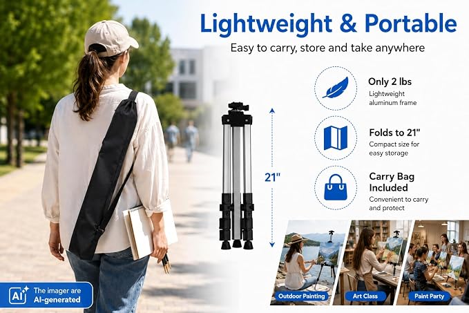 RRFTOK Easel Stand for Painting and Sign, Adjustable 17-66 Inch | Portable aluminum tripod art easel for display stand, poster stand, canvas holder, adults, floor use and carry bag