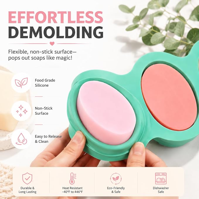SJ Silicone Massage Soap Mold, 2-Pack 4-Cavity Soap Making Mold | Handmade Hair Brush Shampoo Bar Molds, Food Grade, BPA Free, Easy Release, Reusable