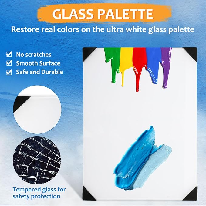 Glass Palette for Oil Painting, 12 x 9 Inches, Ultra White, Easy to Clean