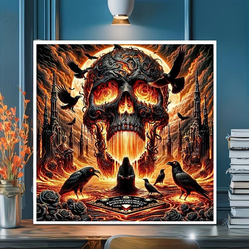 KYOQFVN Skeleton Diamond Painting Kits for Adults Beginners, Halloween Diamond Art Kits for Adults, DIY Gem Art Painting and Crafts for Home Wall Decor 14x14inch
