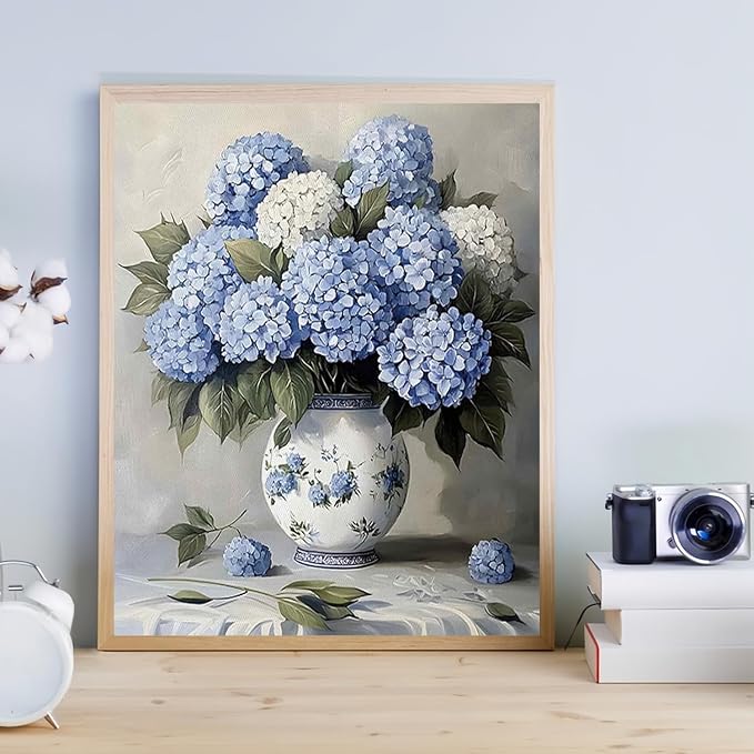 Paint by Numbers Kit for Adults, Blue Hydrangea Paint by Numbers Kits | Easy Beautiful Flowers Adult Paint by Number Kits on Canvas, DIY Acrylic Oil Painting by Numbers for Home Decor 16X20 inch