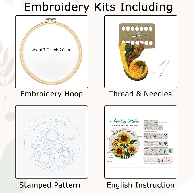 Nuberlic Sunflower Embroidery Kit for Beginners | Adults Starter Cross Stitch Kit DIY Needlepoint with Hoop, Pre-Printed Fabric, Threads & Step-by-Step Guide