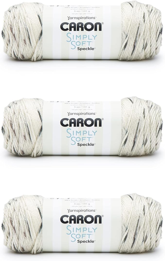 Caron Simply Soft Speckle Acrylic Yarn for Crocheting, Seashell, 3-Pack