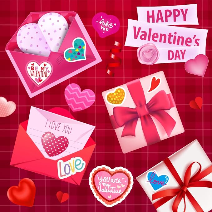 KARSLORA 30 Sheets Valentine Stickers, 490PCS Heart Stickers, Valentine Stickers for Kids, Valentines Crafts Party Favors for Kids, Valentines Day Stickers