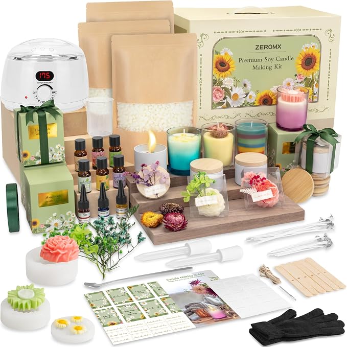 ZEROMX Candle Making Kit for Adult Beginners with Digital Wax Melting Pot | Premium candle craft supplies featuring candle molds & gift boxes. Complete DIY set for home decor and gift giving.