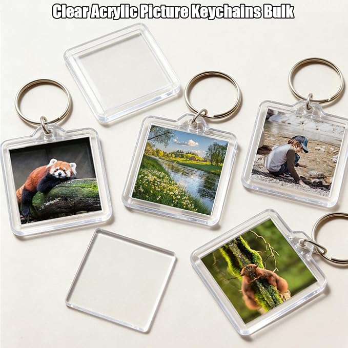 REDANHA 12pcs Acrylic Photo Frame Keychain Holder 2 x 3 In Picture Insert Blank Keyring Clear Picture Holder for DIY Craft