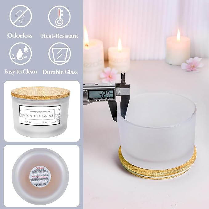 CONNOO 6 Pack 24oz Frosted Glass Candle Jars with Airtight Bamboo Lids