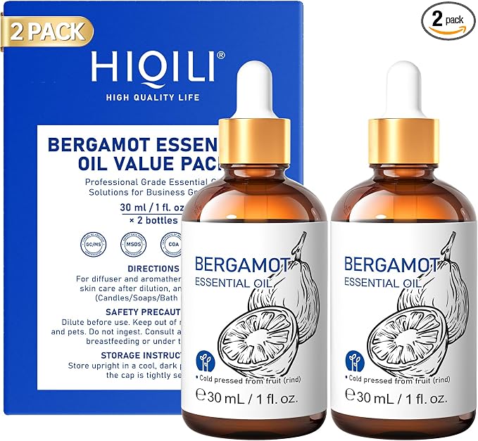 HIQILI Bergamot Essential Oil Set for Diffuser, Skin & Hair