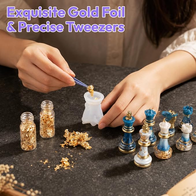 HeyClear Chess Set Resin Molds, Chess Board Silicone Molds & 16PCS 3D Full Size Chess Checkers, Chess Molds for DIY Chess Board Game