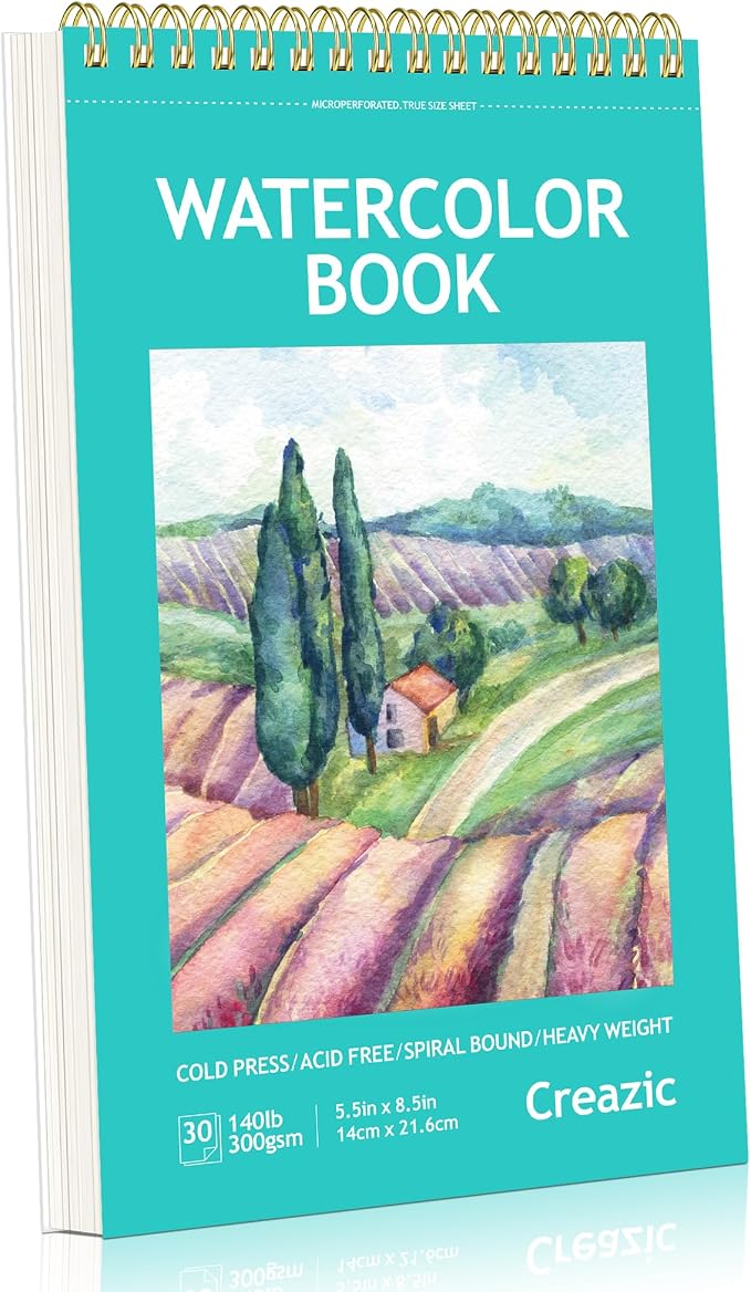 Creazic 30 Sheets Watercolor Sketchbook, 5.5" x 8.5" Spiral Watercolor Pad