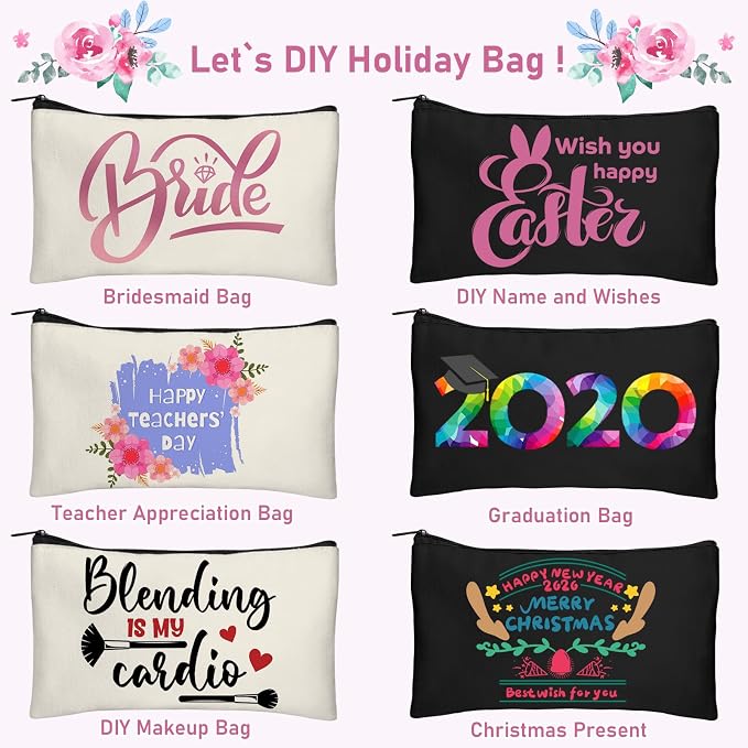 Legigo Blank Canvas Bags Zipper Pouch Makeup Bags Pencil Pouch Bulk | Multi-Purpose, Sturdy Canvas Pouch with Zipper, Cosmetic Travel Toiletry Bag for DIY Crafts, Gifts & Storage, 8.3 x 5 Inch