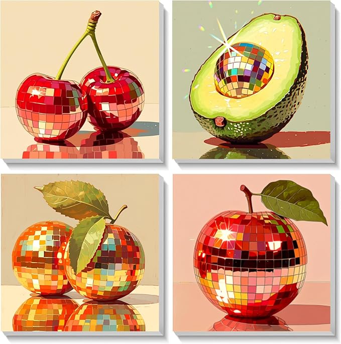 AUKELHJ 4 Pack Framed Paint by Numbers Kit for Adults, Fruit, 8x8 inch