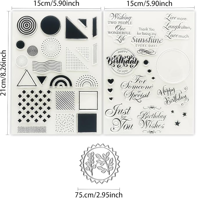 1pc Circle Tag Metal Cutting Die Cut and 2pc Clear Stamps Happy Birthday Stamp for Paper Craft Handmade Card Template Stencil Alina Crafts Art Tools