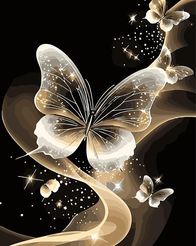 DOTSTART Paint by Numbers Kit for Adults, Starlight Butterfly Paint by Number for Adults,Acrylic Adults' Paint-by-Number Kits, DIY Easy Paint by Number Adult Canvas for Home Wall Art Decor,16X20 inch