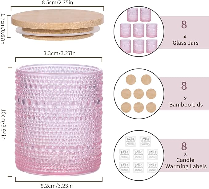 DARJEN 8 Pcs 14oz Glass Candle Jars with Lids, Candle Containers Tins-Pink | 14oz Capacity, Thick Heat-Resistant Glass, Safe for Hot Wax Pouring, Ideal for DIY & Gifts