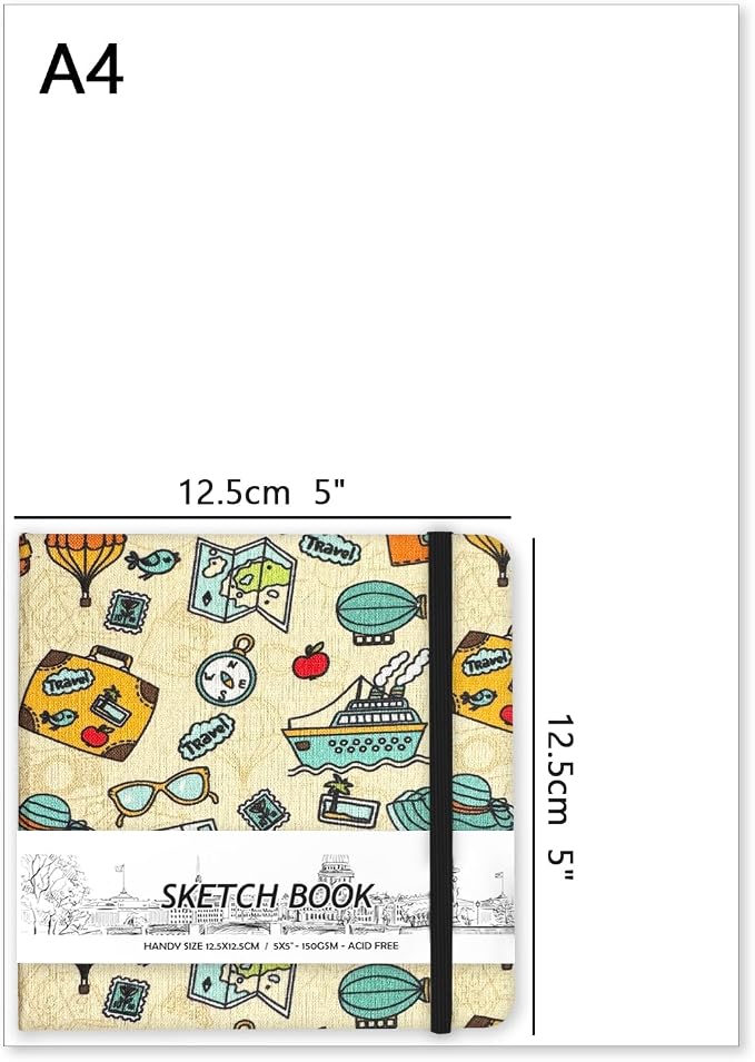 5" x 5" Hardcover Sketch Book,58 Sheets Small Mixed Media Pocket Sketch Pad