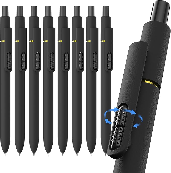 0.7mm Gel Pens Black Ink, 8 Pack Retractable Pens with Fidget Clip