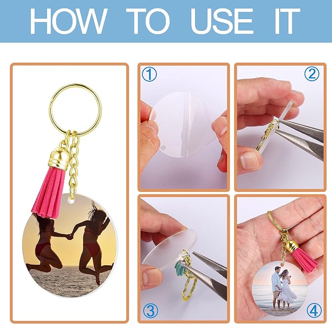 120 pcs Acrylic Keychain Blank Gold Kit | Gold Tassels, Rings & Jump Rings for Craft, DIY Jewelry Making